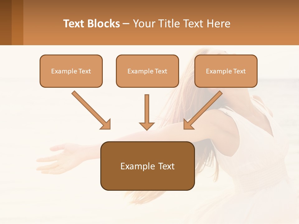 A Woman In A White Dress On The Beach With Her Arms Outstretched PowerPoint Template