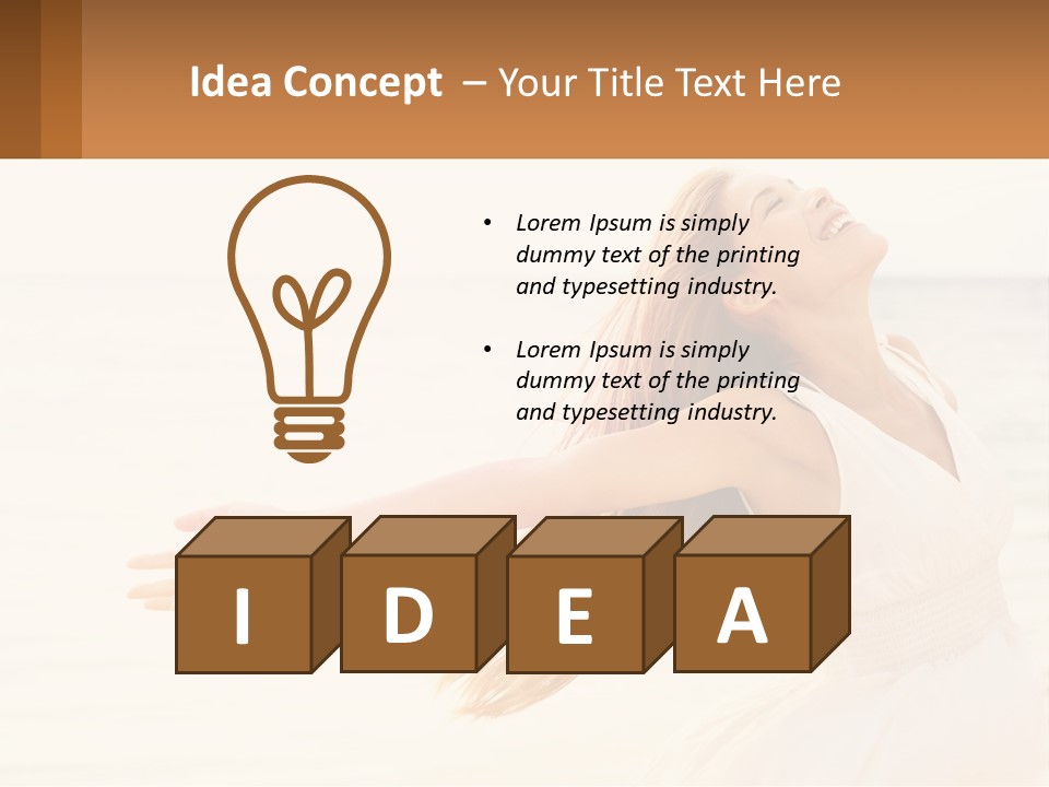 A Woman In A White Dress On The Beach With Her Arms Outstretched PowerPoint Template