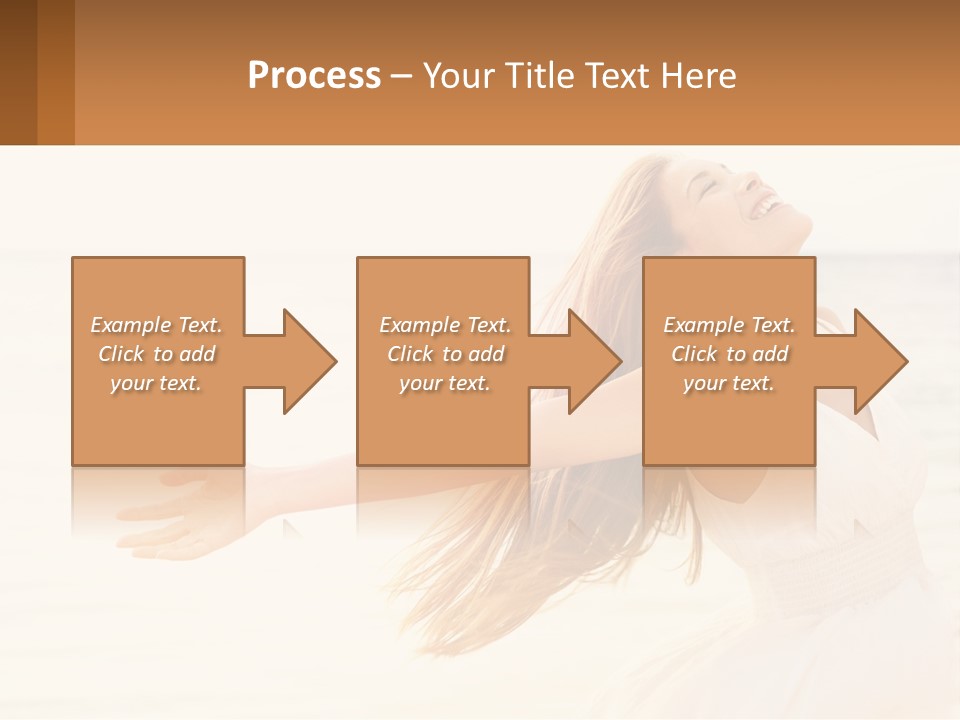 A Woman In A White Dress On The Beach With Her Arms Outstretched PowerPoint Template