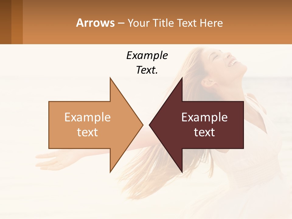 A Woman In A White Dress On The Beach With Her Arms Outstretched PowerPoint Template