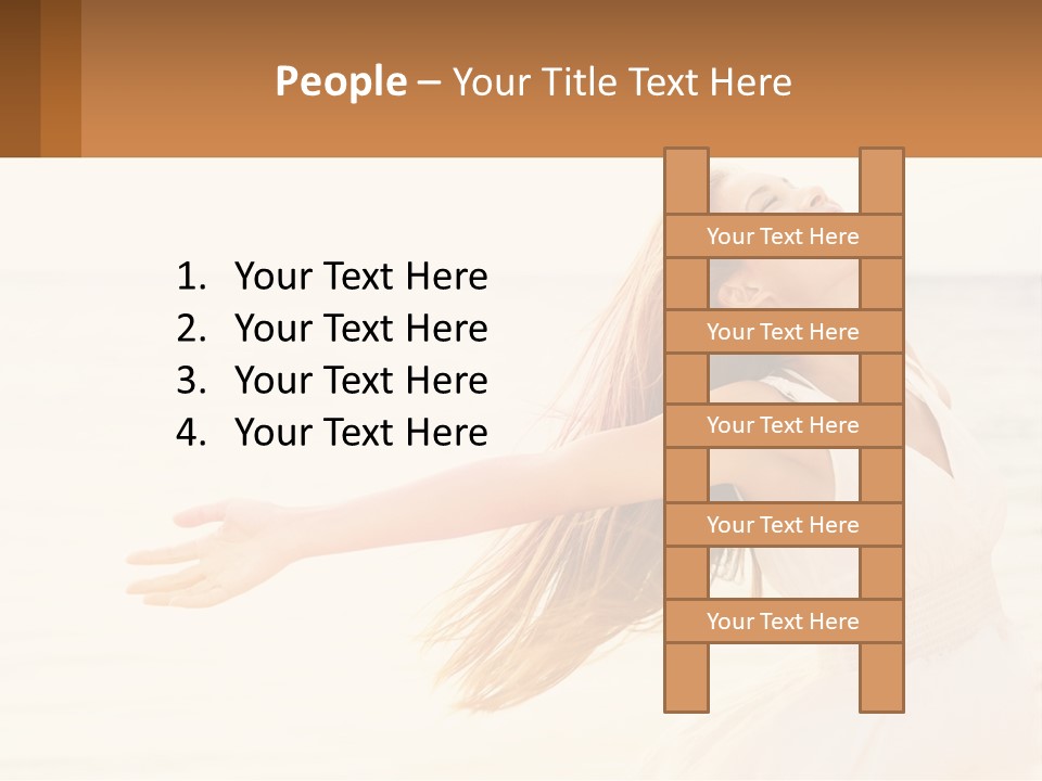 A Woman In A White Dress On The Beach With Her Arms Outstretched PowerPoint Template