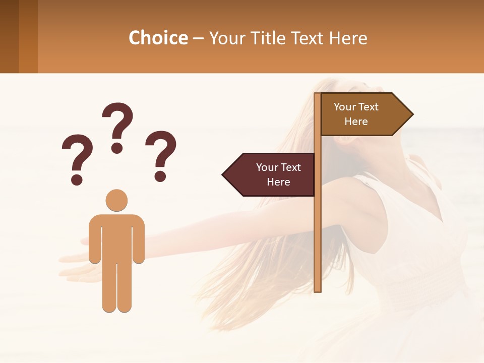 A Woman In A White Dress On The Beach With Her Arms Outstretched PowerPoint Template