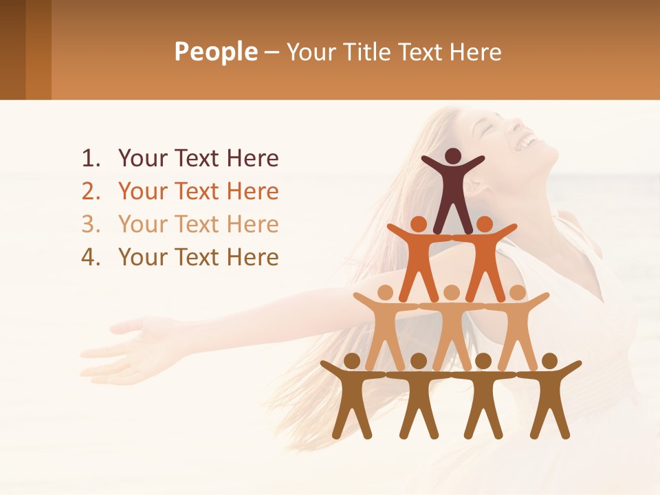 A Woman In A White Dress On The Beach With Her Arms Outstretched PowerPoint Template