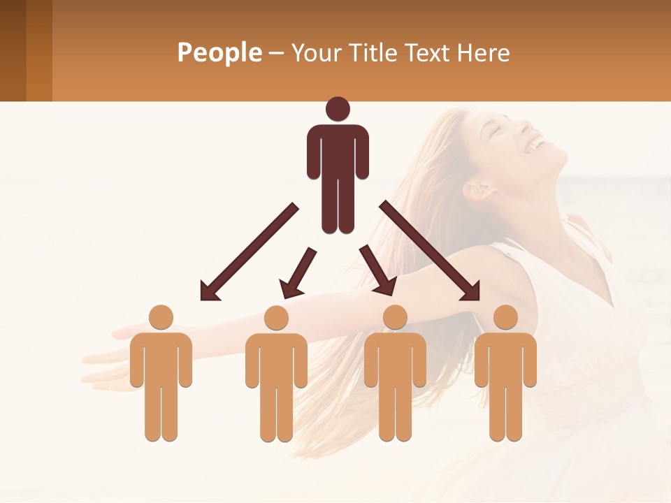 A Woman In A White Dress On The Beach With Her Arms Outstretched PowerPoint Template