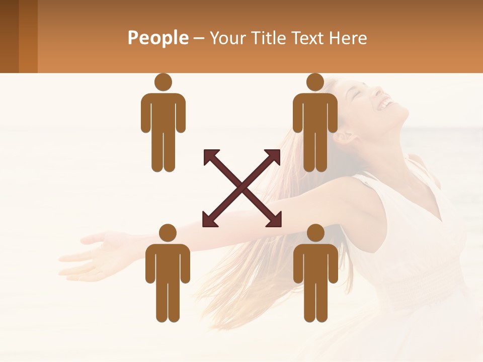 A Woman In A White Dress On The Beach With Her Arms Outstretched PowerPoint Template