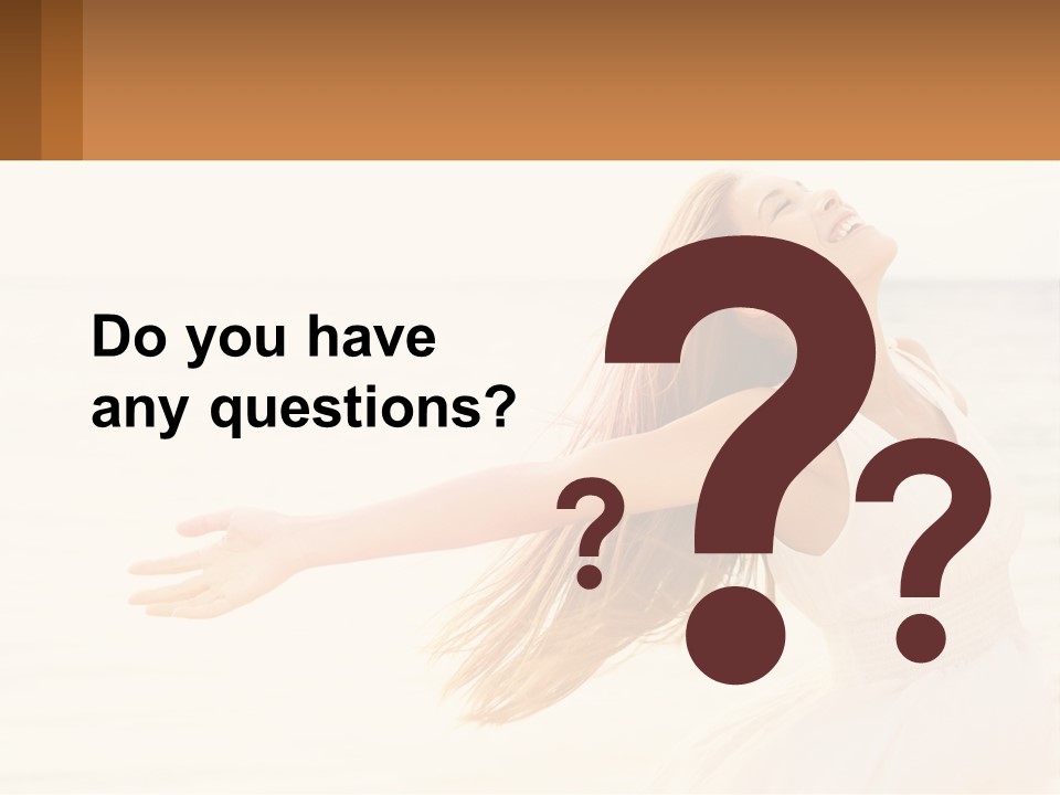 A Woman In A White Dress On The Beach With Her Arms Outstretched PowerPoint Template