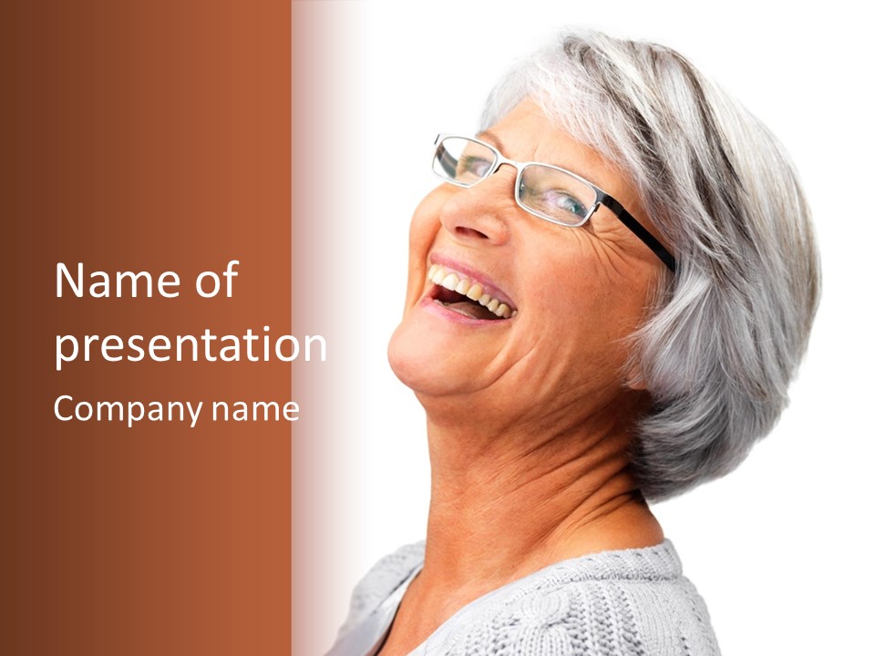 An Older Woman With Glasses Smiling For The Camera PowerPoint Template