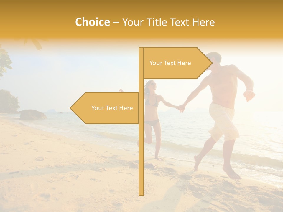 A Man And Woman Running On The Beach Holding Hands PowerPoint Template
