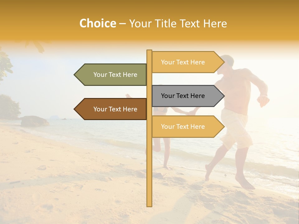 A Man And Woman Running On The Beach Holding Hands PowerPoint Template