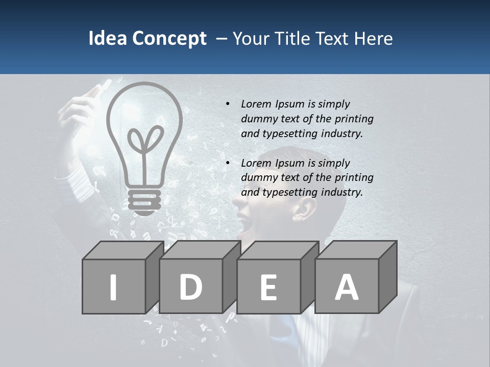 A Man In A Suit Is Holding A Light Bulb PowerPoint Template