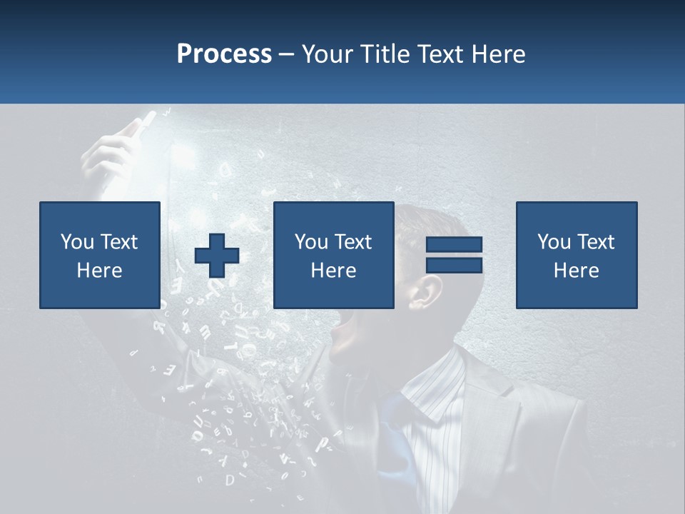 A Man In A Suit Is Holding A Light Bulb PowerPoint Template