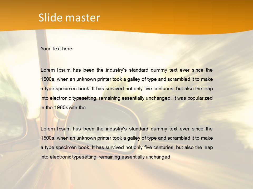 A Car's Side View Mirror On The Side Of A Road PowerPoint Template