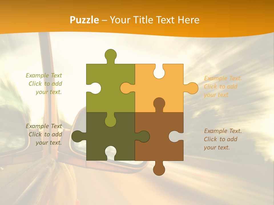 A Car's Side View Mirror On The Side Of A Road PowerPoint Template