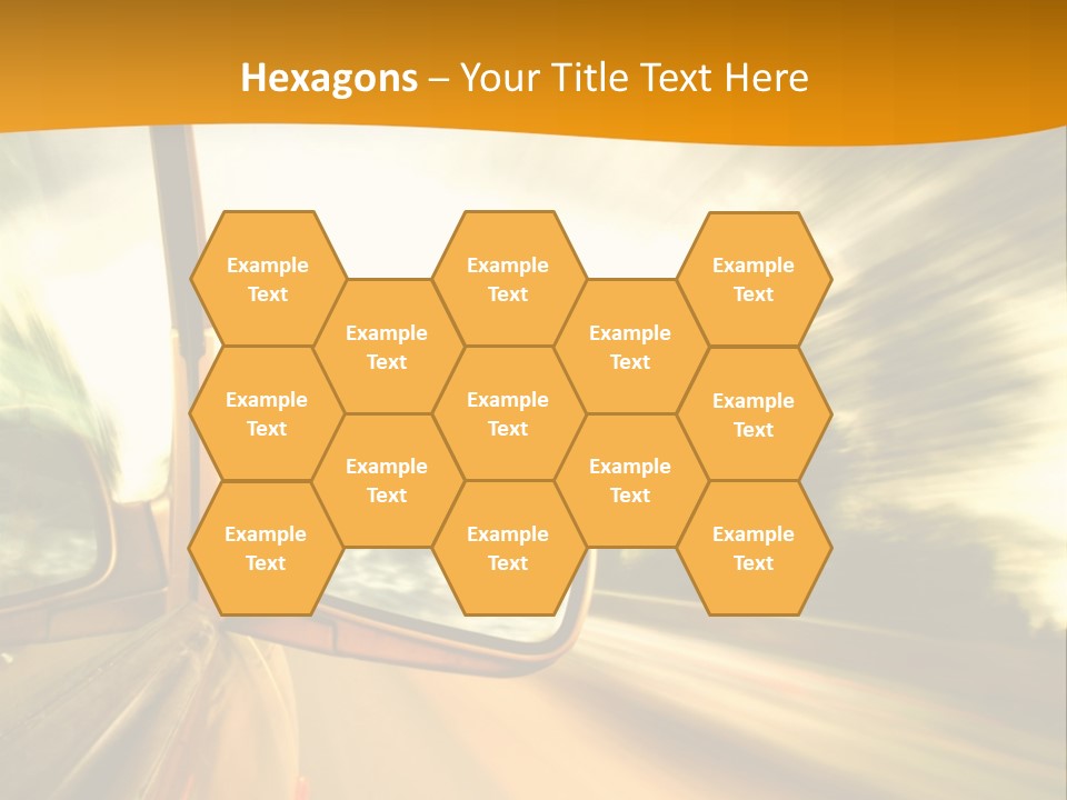 A Car's Side View Mirror On The Side Of A Road PowerPoint Template