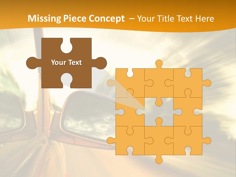 A Car's Side View Mirror On The Side Of A Road PowerPoint Template