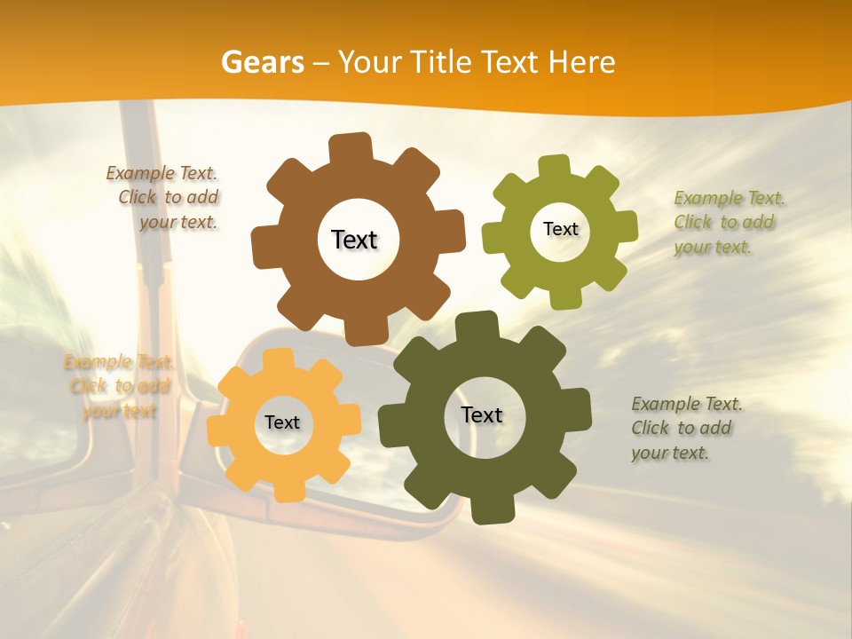A Car's Side View Mirror On The Side Of A Road PowerPoint Template