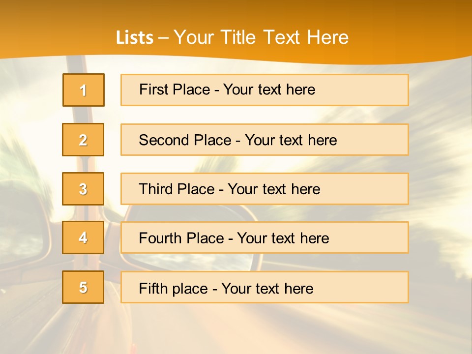 A Car's Side View Mirror On The Side Of A Road PowerPoint Template