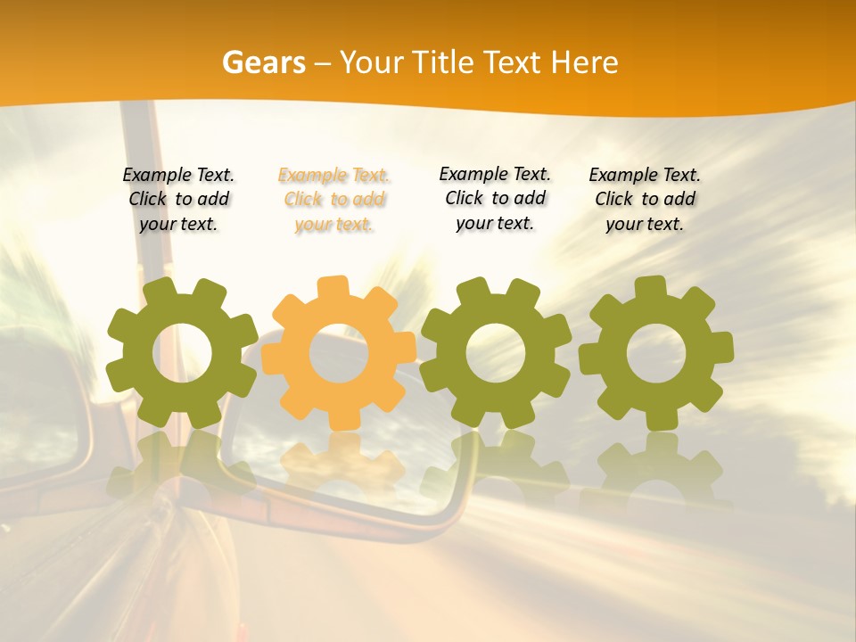 A Car's Side View Mirror On The Side Of A Road PowerPoint Template