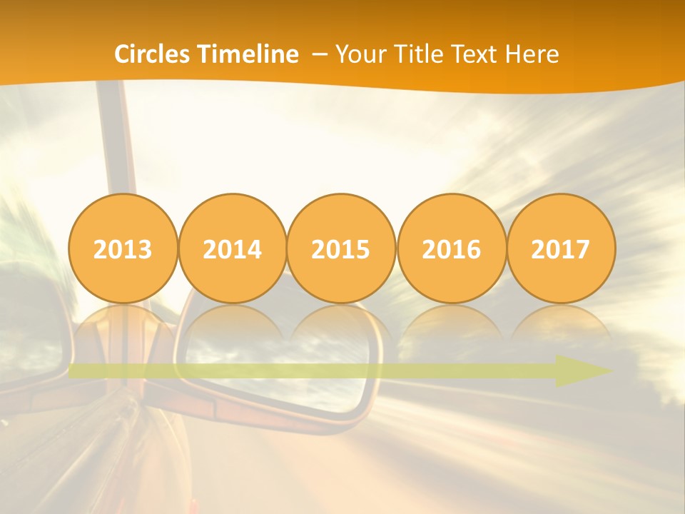 A Car's Side View Mirror On The Side Of A Road PowerPoint Template