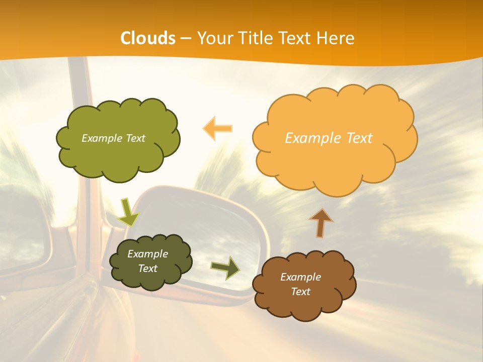 A Car's Side View Mirror On The Side Of A Road PowerPoint Template