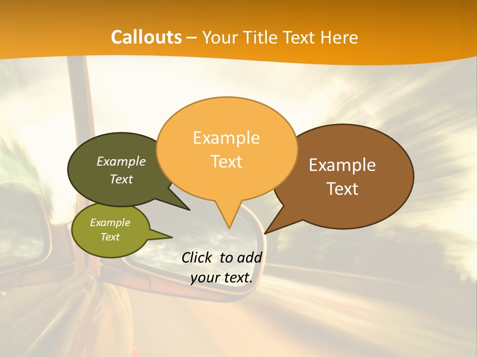 A Car's Side View Mirror On The Side Of A Road PowerPoint Template