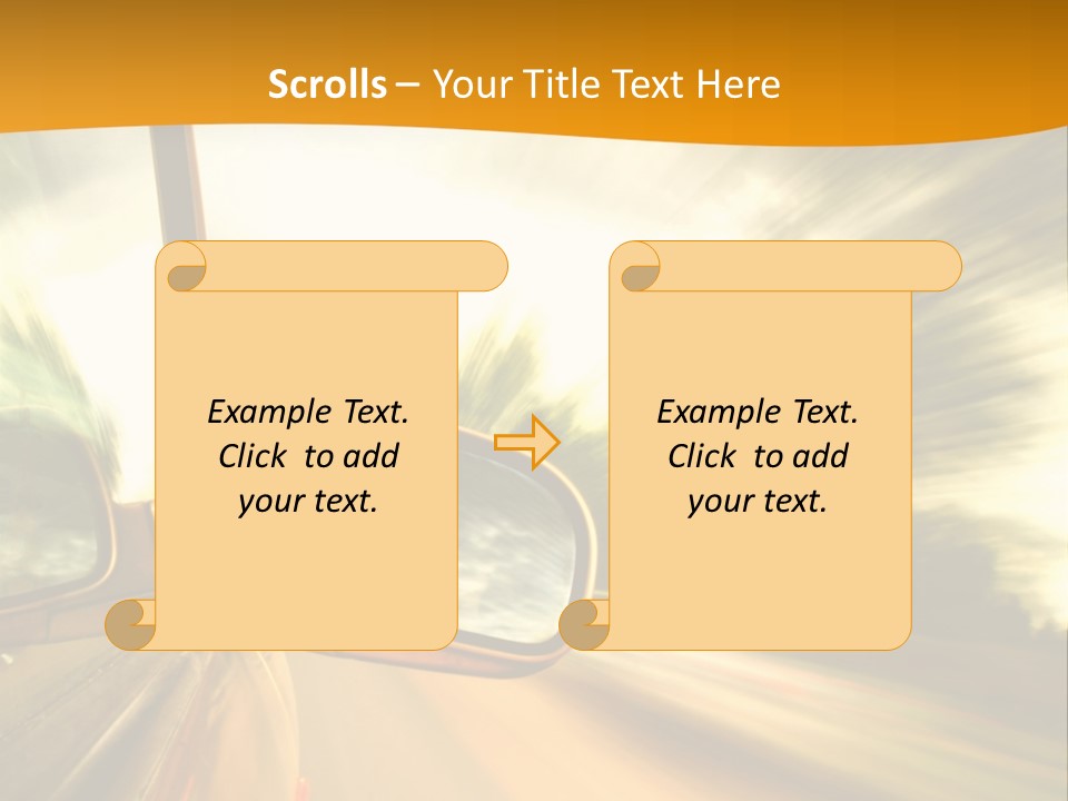 A Car's Side View Mirror On The Side Of A Road PowerPoint Template