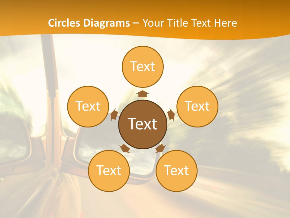 A Car's Side View Mirror On The Side Of A Road PowerPoint Template