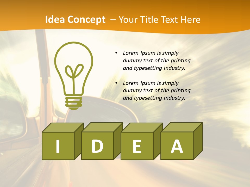 A Car's Side View Mirror On The Side Of A Road PowerPoint Template