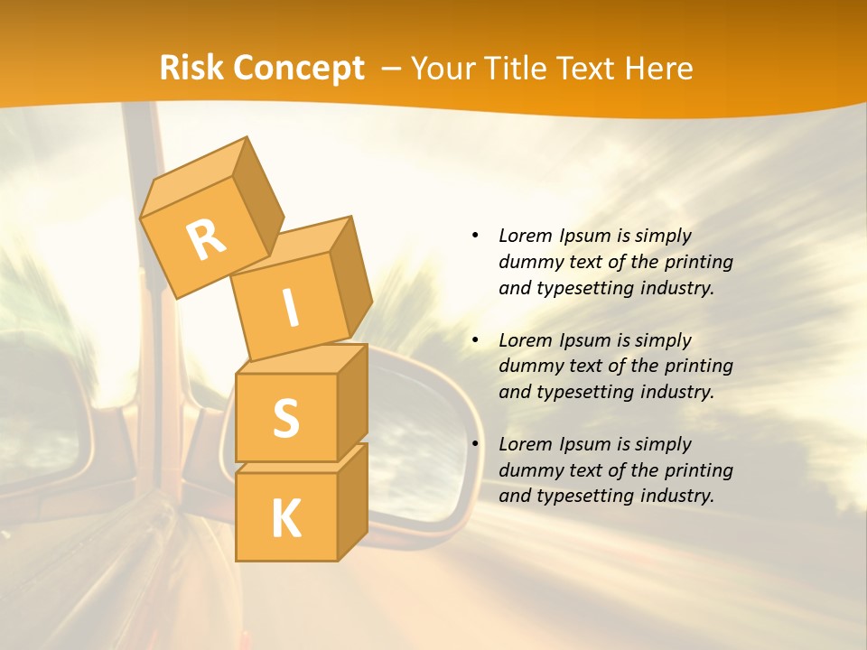 A Car's Side View Mirror On The Side Of A Road PowerPoint Template