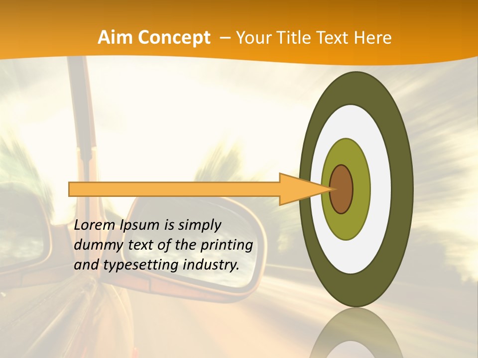 A Car's Side View Mirror On The Side Of A Road PowerPoint Template