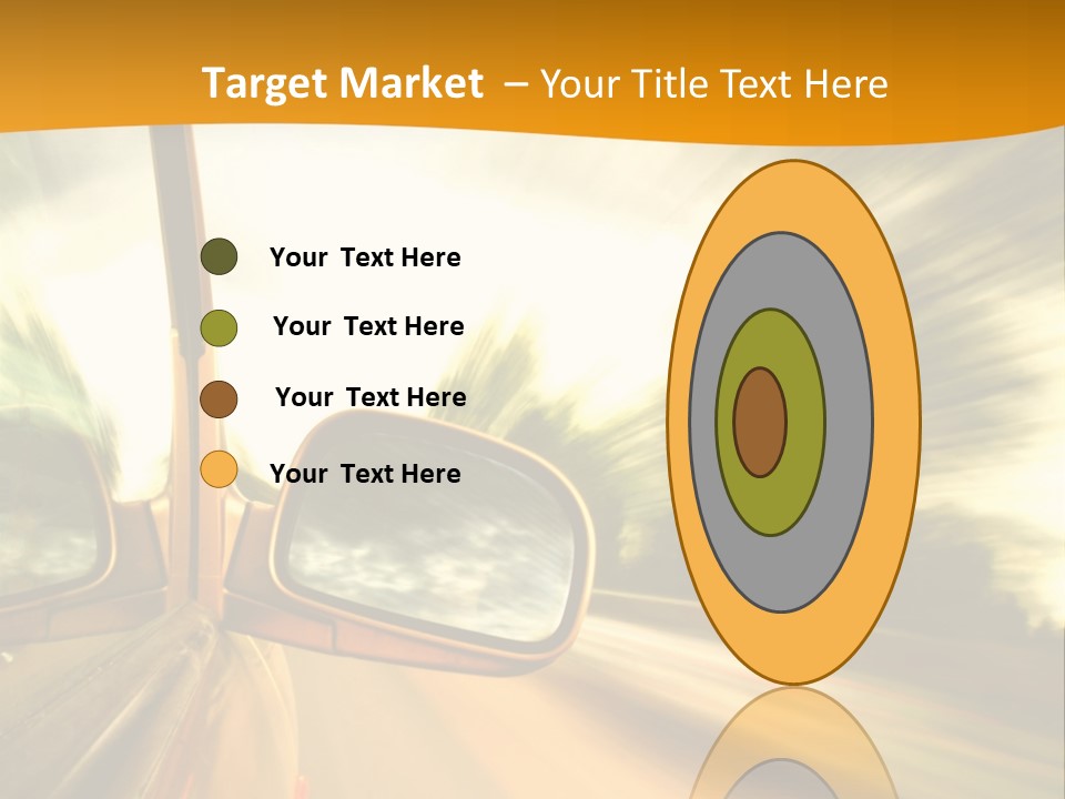 A Car's Side View Mirror On The Side Of A Road PowerPoint Template