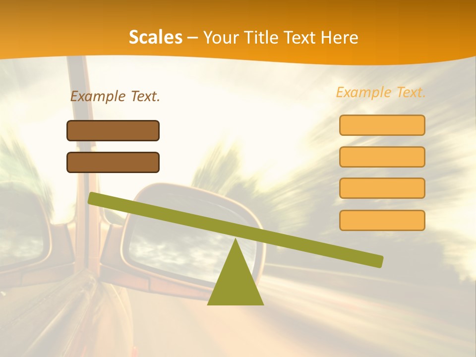 A Car's Side View Mirror On The Side Of A Road PowerPoint Template