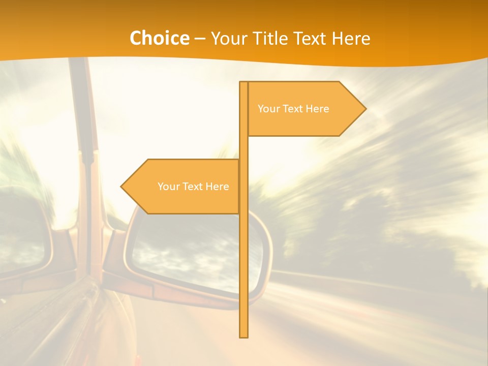 A Car's Side View Mirror On The Side Of A Road PowerPoint Template