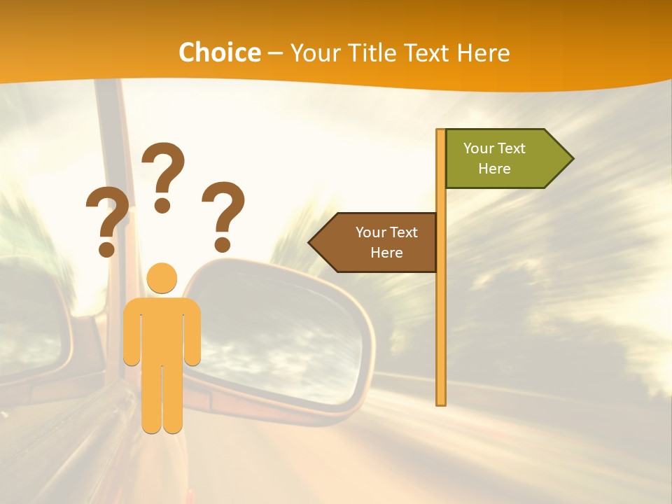 A Car's Side View Mirror On The Side Of A Road PowerPoint Template