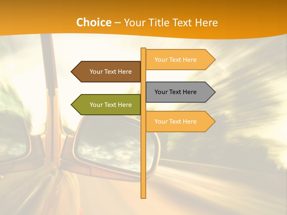 A Car's Side View Mirror On The Side Of A Road PowerPoint Template