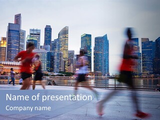 A Group Of People Running In A City PowerPoint Template