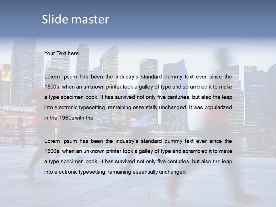 A Group Of People Running In A City PowerPoint Template