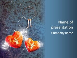 Two Hearts With A Key On A Blue Background PowerPoint Template