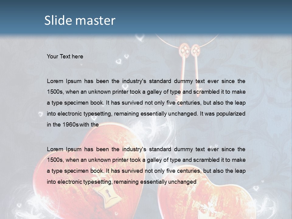 Two Hearts With A Key On A Blue Background PowerPoint Template