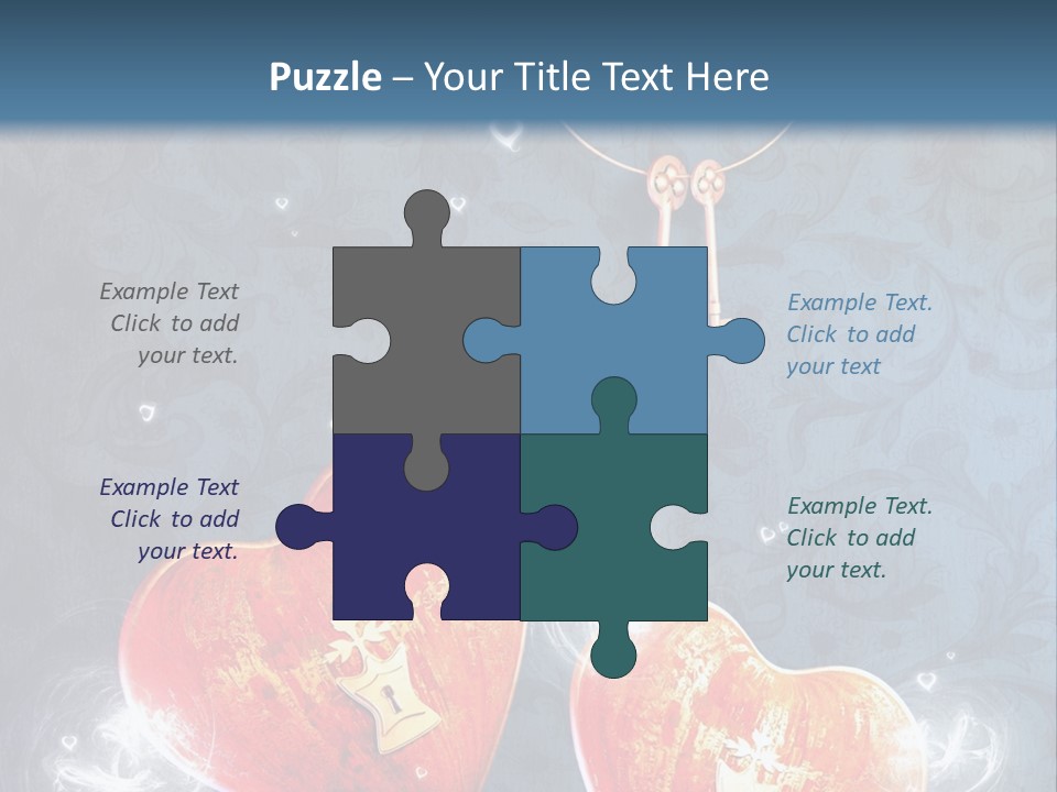 Two Hearts With A Key On A Blue Background PowerPoint Template