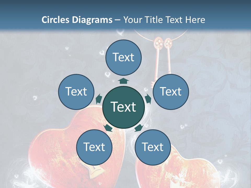 Two Hearts With A Key On A Blue Background PowerPoint Template