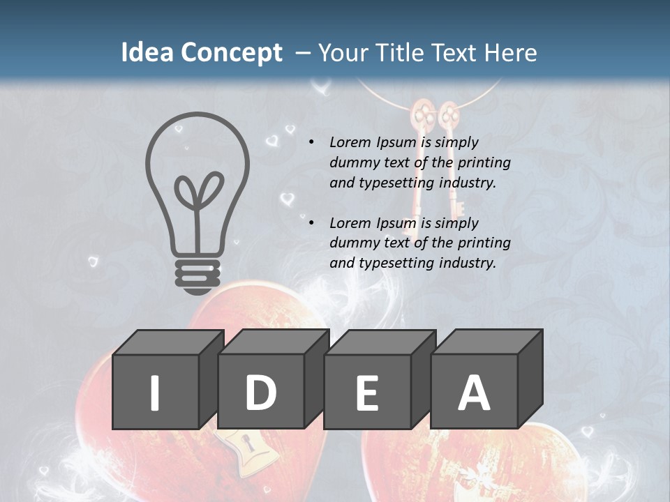 Two Hearts With A Key On A Blue Background PowerPoint Template