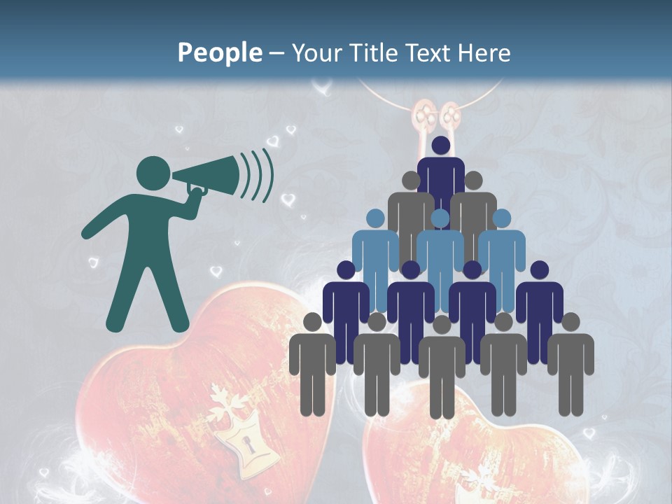 Two Hearts With A Key On A Blue Background PowerPoint Template