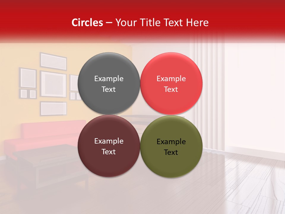 A Living Room With Yellow Walls And A Red Couch PowerPoint Template