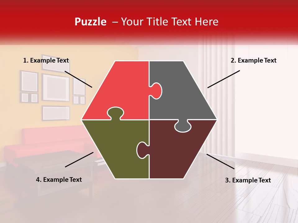 A Living Room With Yellow Walls And A Red Couch PowerPoint Template