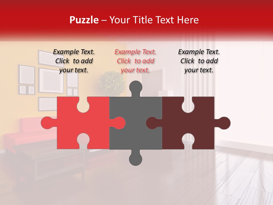 A Living Room With Yellow Walls And A Red Couch PowerPoint Template