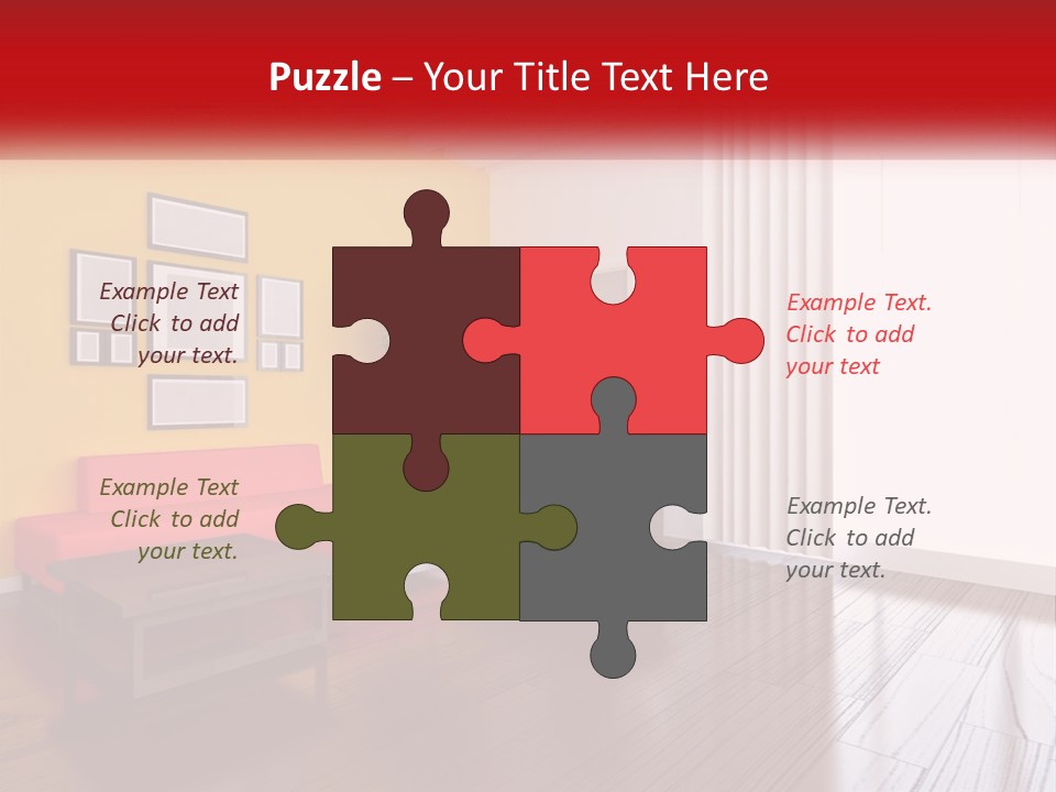 A Living Room With Yellow Walls And A Red Couch PowerPoint Template