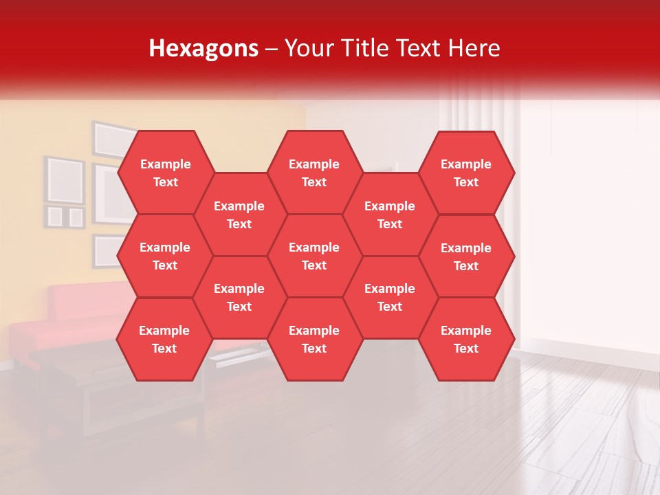 A Living Room With Yellow Walls And A Red Couch PowerPoint Template