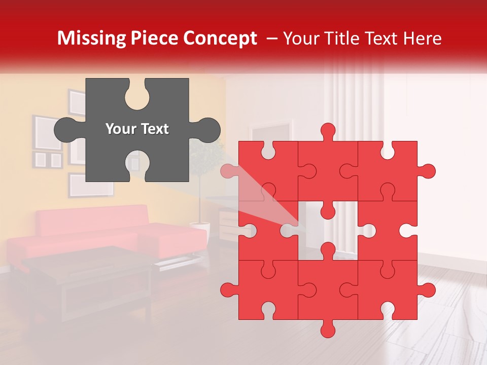 A Living Room With Yellow Walls And A Red Couch PowerPoint Template