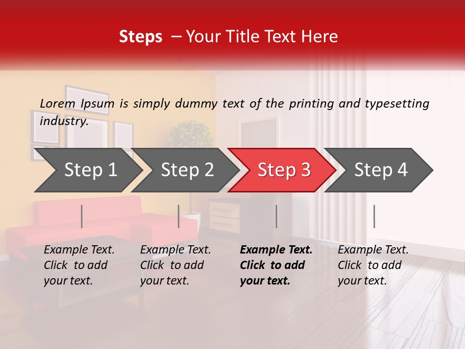 A Living Room With Yellow Walls And A Red Couch PowerPoint Template